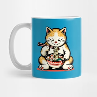 Cat eating ramen noodles Mug